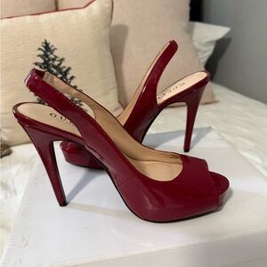 Guess Burgundy Peep-Toe Slingback Heels